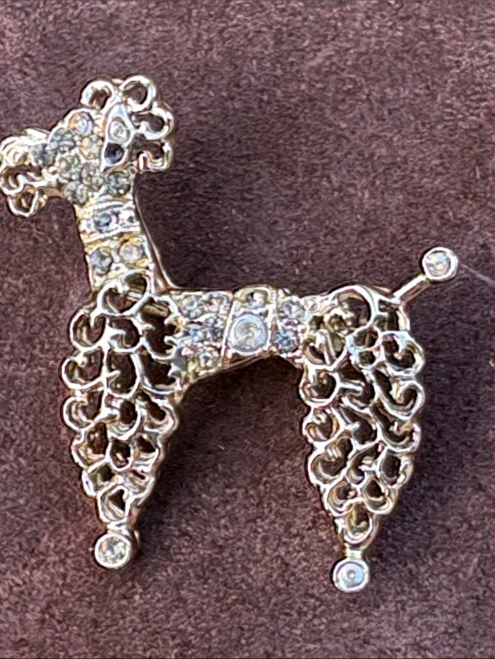 Gold Tone Crystal Poodle Dog Brooch